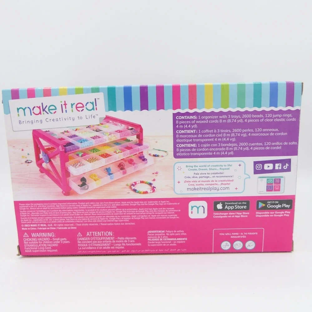 Make It Real Ultimate Bead Studio w/ Organizer 2600 Beads 2733 Total Pcs Ages 8+